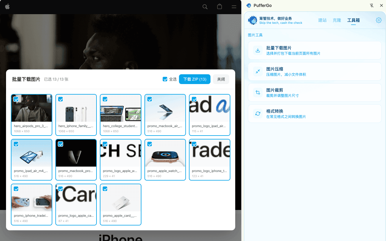 PufferGo 批量图片下载功能截图
