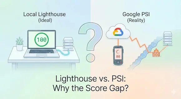 Google PageSpeed Insights 跨海测速与本地 Lighthouse 原理对比图